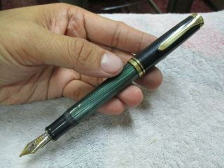 Vintage Pelikan Souveran M800 Green Strip Fountain Pen Nib Gold 18k