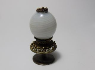 Chinese Mandarin Court Hat Finial Banded White Glass Ball 2.  1 " Tall Marked