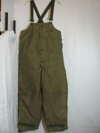 Usn Wwii Navy Contract Nxsx65913 Sz Medium M Wool Lined Deck Pants Bib Overalls