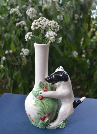 Smooth Fox Terrier.  Handsculpted Ceramic Vase Ooak.  Look