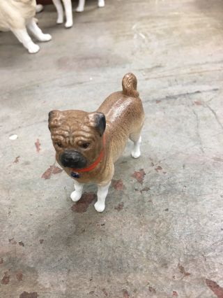Pre 1900 Early German Bisque Porcelain Pug Red Collar Dog 