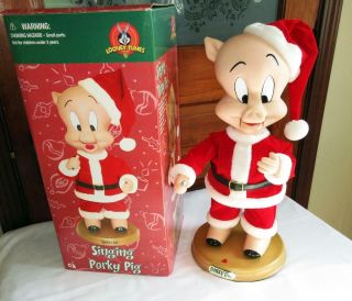 2002 Gemmy Santa Claus Animated Porky Pig Singing Blue Christmas Looney Tunes