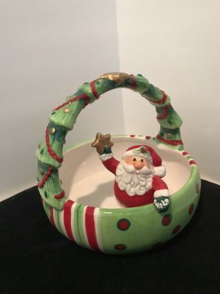 Fitz And Floyd Essential Merry Christmas Santa Basket Candy Dish