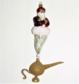 Patricia Breen Three Wishes Red Purple 2 Part Santa Genie & Lamp Xmas Ornament