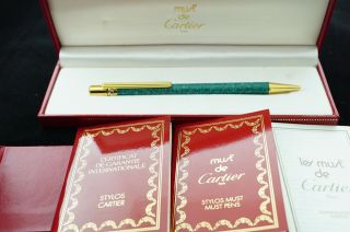 Must De Cartier 18k Gold Green Malachite Lacquer Ballpoint
