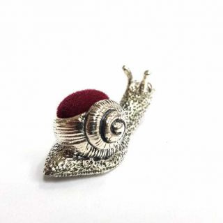 Victorian Snail With Ruby Eyes Pin Cushion 925 Sterling Silver Sewing Needle 3