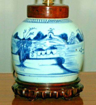 Chinese Canton Porcelain Ginger Jar Lamp Blue And White Antique Qing 3f