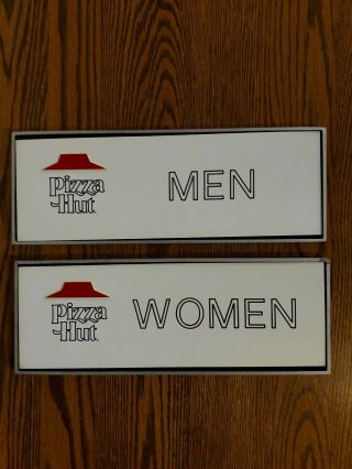 2 Red Hat Pizza Hut Restaurant Bathroom 1 Men 1 Women Restroom Signs