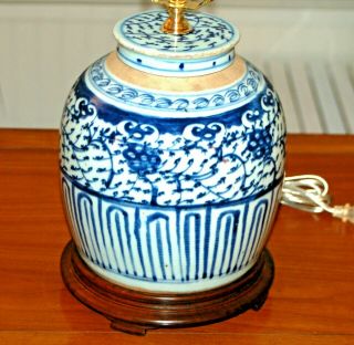 Antique Chinese Ginger Jar Lamp Blue & White Porcelain 3 - O Qing