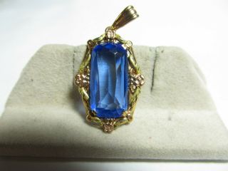 Vintage 10k Solid Gold Multi Color Pendant With Col - Bolt Blue Glass Stone