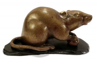 Detailed Old Antique Chinese Bronze Rat Mouse Sculpture Statue Wood Stand China