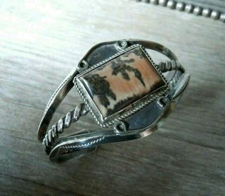 Vintage Petrified Wood Cuff Bracelet In Sterling Silver 27.  6g