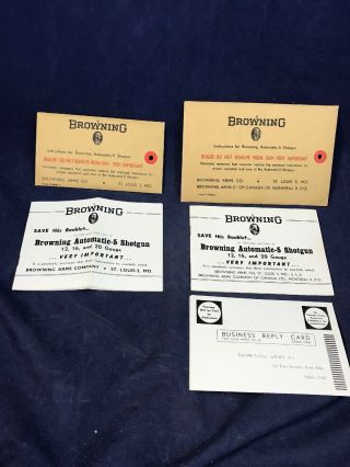 2 Vintage Browning Automatic - 5 Shotgun Instruction Booklets,  1 Registration Card