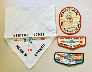 Vintage Boy Scout Nentego Lodge 20 Del - Mar - Va Council Oa Neckerchief,  Patches