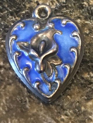 Vintage 1940’s Sterling Puffy Heart Charm: Blue Enamel Calla Lily