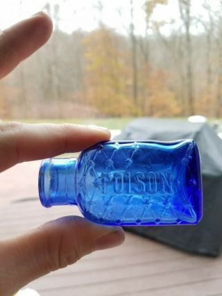1920s Cobalt Blue Triangular Cross Hatch Poison Bottle