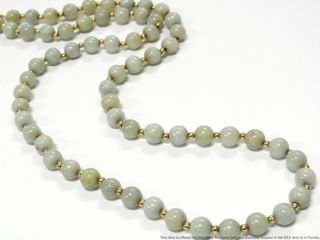 Celadon Jadeite Jade 14k Gold Necklace Antique Chinese Qing Republic Bead 26in