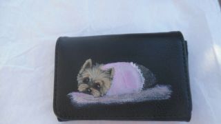 Yorkie Hand Painted Yorkshire Terrier Small Credit Card Holder With Mirror