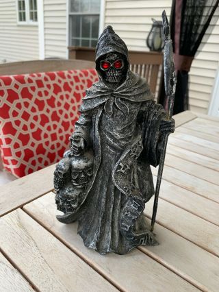 Grim Reaper Statue With Red Eyes 9 Inches Tall