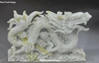11 " Chinese Natural Green Jade Carving Fengshui Zodiac Year Dragon Loong Statue
