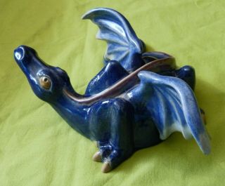 Ceramic Pottery Winged Blue Dragon Figurine