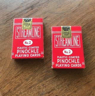 Vintage Red Arrco Streamline Pinochle Cards Deck No.  2 Linen Stamped &