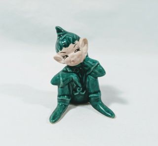 Vtg Pixie Figurine Green Sitting Elf Gilner California Pottery