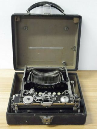 Antique 1917 Corona No.  3 Folding Portable Typewriter & Case