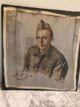 Wwii Us 11th Airborne Soldier Hand Painted Silk Handkerchief 1947 Sandai Japan