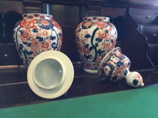 Antique Lidded Jars Vases Imari Japan Gold No Harms 33cm High
