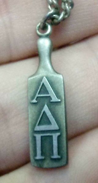 Vintage Old Alpha Delta Pi Paddle Sterling Silver Pendant & Necklace