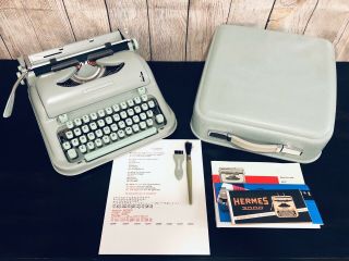 1964 Hermes Media 3 Cursive/ Script Portable Typewriter With Manuals And Brushes
