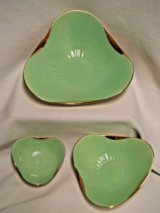 Vintage Mid Century Modern Figgjo Flint Norway Green Porcelain Nesting Bowls