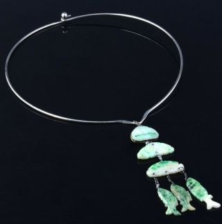 Fine Antique Chinese Apple Green White Jade Jadeite Silver Fish Pendant Necklace
