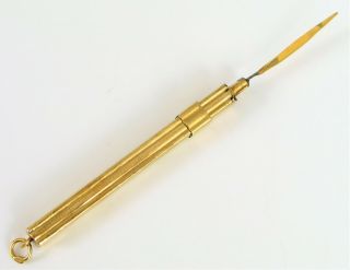 Antique 14k Yellow Gold Retractable Fountain Dip Pen Toothpick ?? 3.  4g Rare