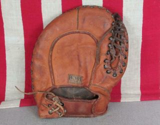 Vintage 1930s Hutch Leather Baseball Glove Basemans Mitt Phil Cavarretta Cubs