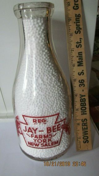 Trpp Qt Milk Bottle Jay Bee Dairy York Salem Pa York Pa York County Pa