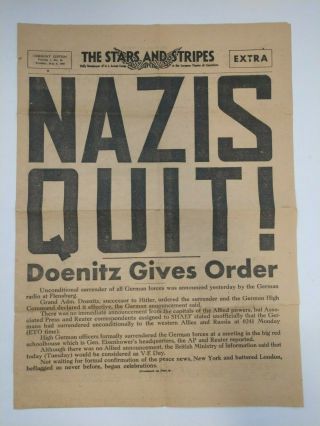 Wwii Stars And Stripes Newspaper Germany Edition May 8 - 1945 Key War Headline