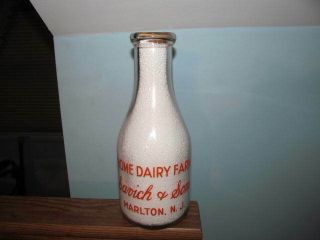 Milk Bottle Home Dairy Farm Savich & Sons Marlton,  N.  J.  Rd 1 Qt Orange Pyro
