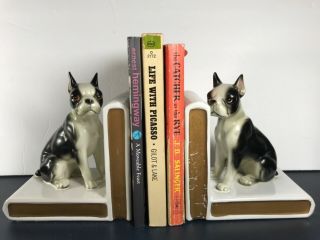Vintage Boston Terrier French Bulldog Lefton Dog Bookends Ceramic Black White