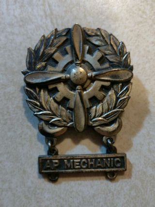World War Two Army Air Force Technician Badge - - Ap Mechanic Bar - Sterling
