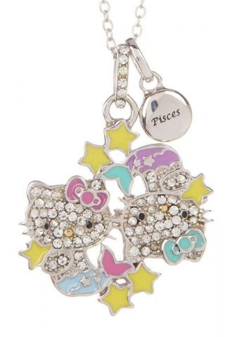Hello Kitty Sterling Silver Pisces Pave Crystal Enamel 18 " Necklace