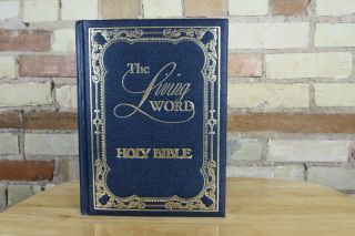 Vintage Kjv Bible,  The Living Word Family,  Navy Blue American Morocco Leather