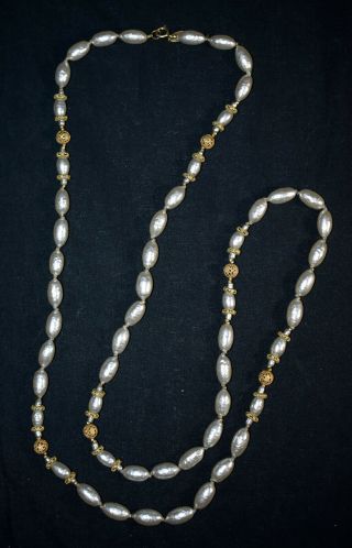Vtg Miriam Haskell Necklace - Extra Long Strand Baroque Pearls 48 "