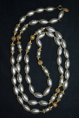 VTG MIRIAM HASKELL NECKLACE - EXTRA LONG STRAND BAROQUE PEARLS 48 