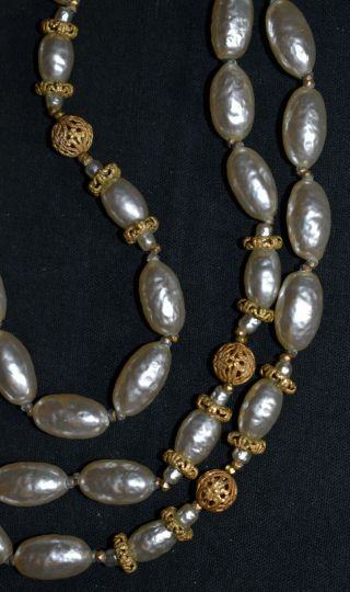 VTG MIRIAM HASKELL NECKLACE - EXTRA LONG STRAND BAROQUE PEARLS 48 
