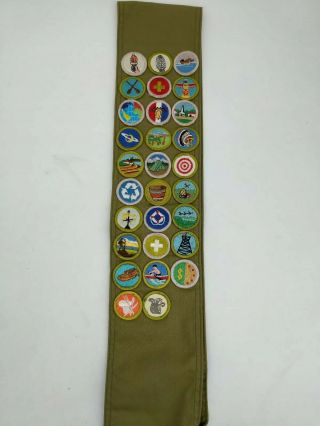 Bsa Boy Scouts Of America Uniform Sash With 27 Merit Badges B - 31