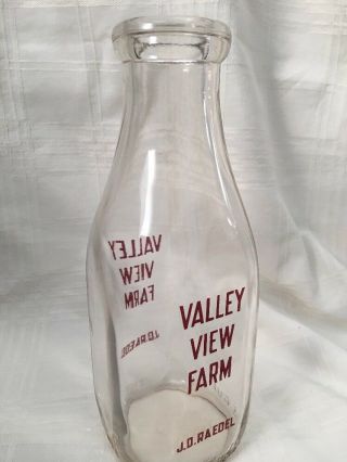 Quart Milk Bottle Valley View Farm J.  D.  Raedel Bennington Stamford Vermont