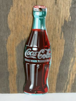 8 In Drink Coca Cola Soda Pop Porcelain Enamel Sign Bottle