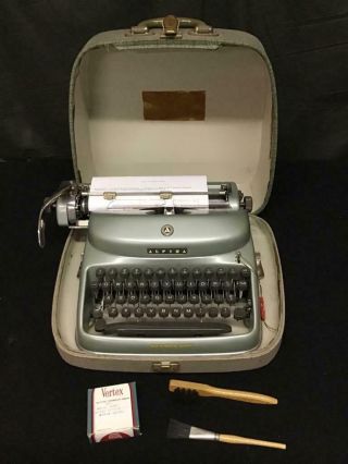 Vintage Alpina Typewriter With Case Light Green